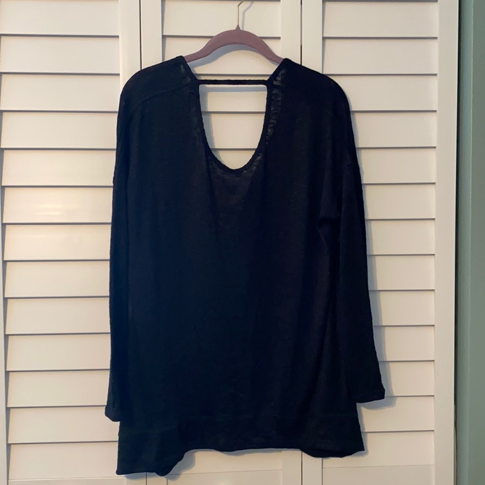 NENE LEAKES LONG SLEEVE SHEER BKACK TOP